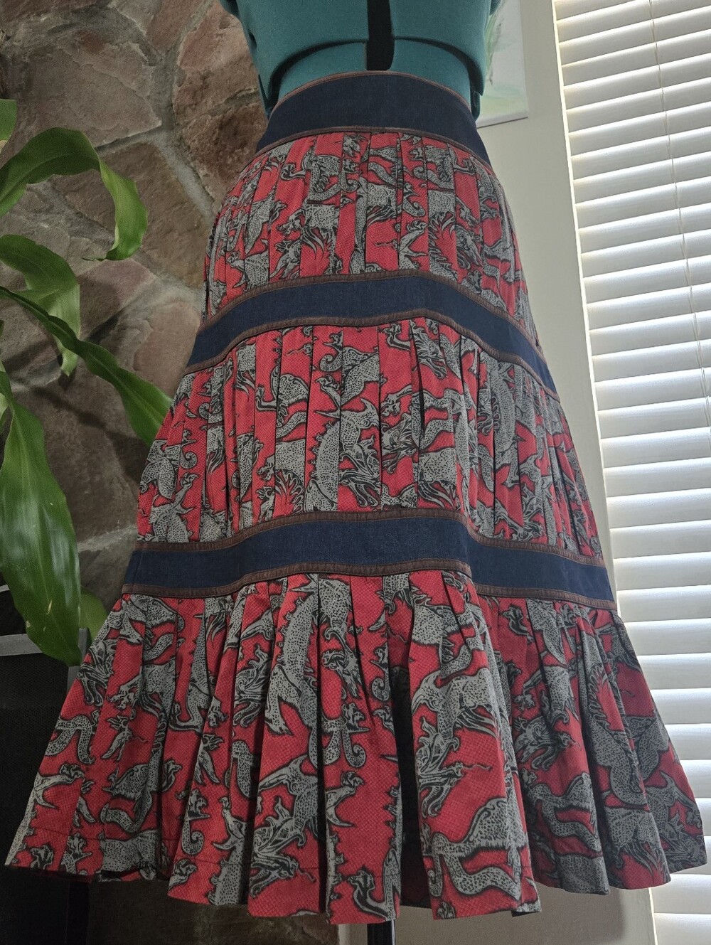 Dragon Motif Cotton Tiered Maxi Prairie Skirt